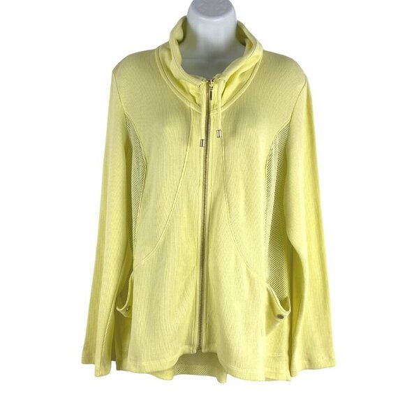 Zenergy By Chico's Sweater Jacket‎ Size 2 Yellow Zip Cotton Blend Mesh CJ-1758 - Picture 1 of 10